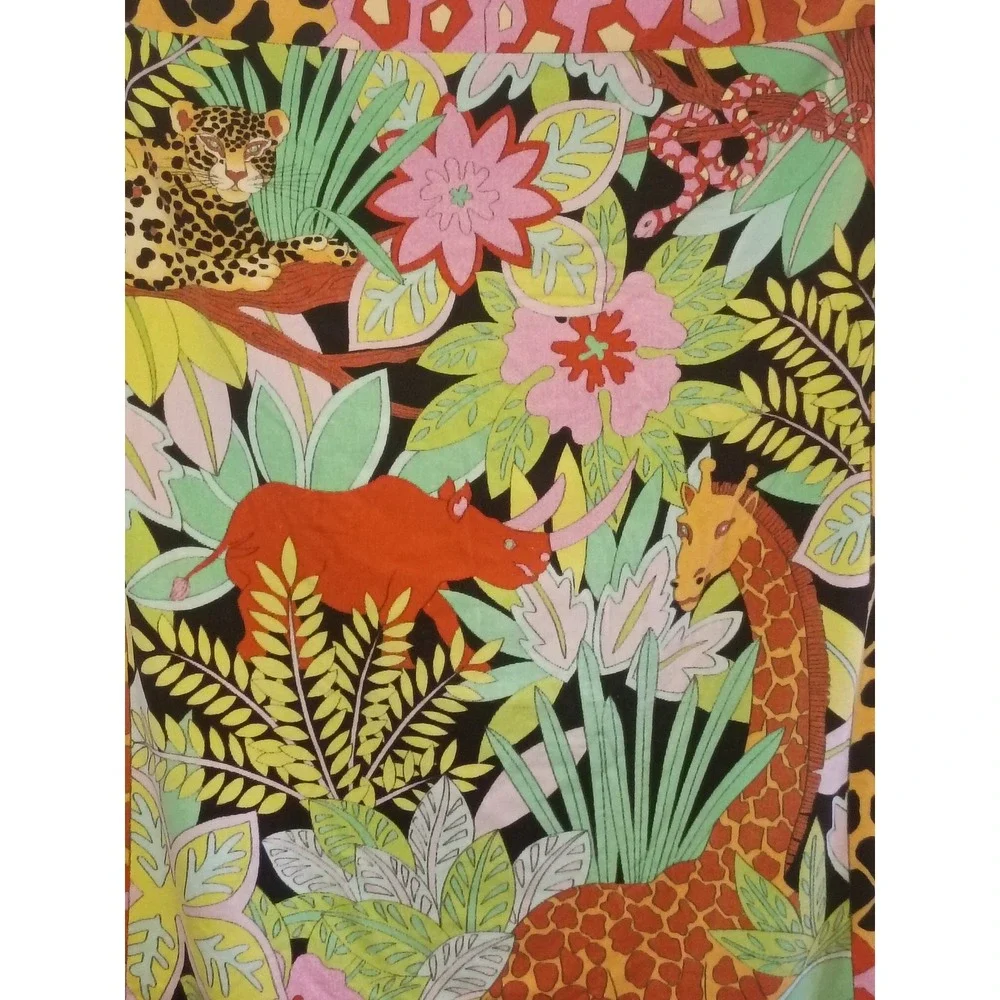 Vintage Jungle Animal Beach Towel Safari Giraffe Leopard Rhino Tropical 36x61